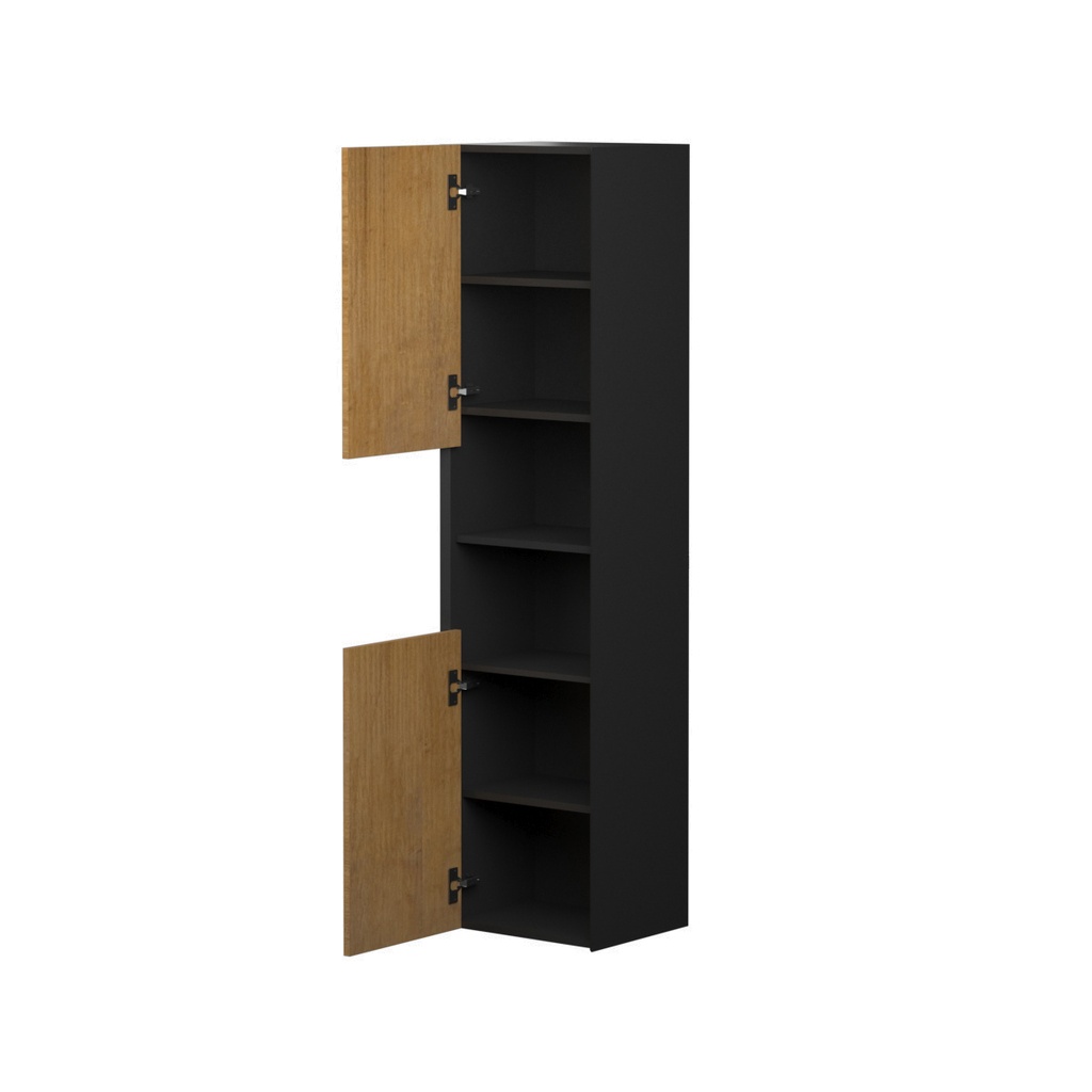 Armoire Murale Dakar 16" Noir Mat et Façades Chêne Naturel Poli