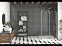 Porte de douche Infinite noir mat 48x36" en coin avec fermeture sur panneau de retour