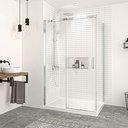 Porte de douche Vague chrome 48x36" en coin avec fermeture sur panneau de retour