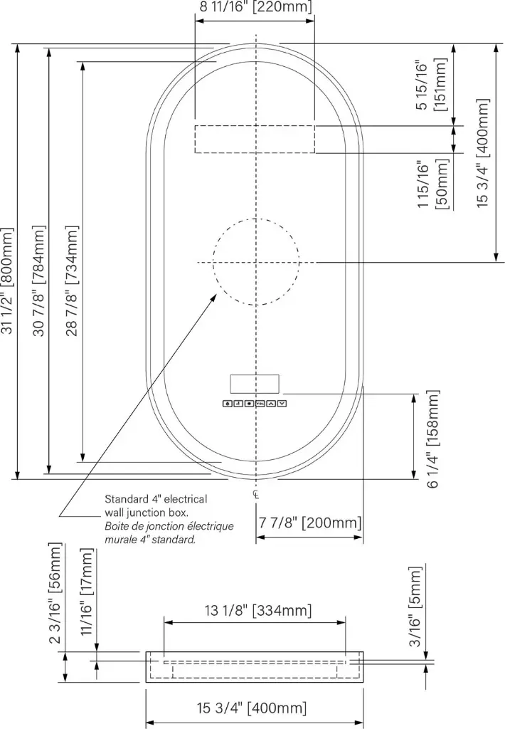 Miroir de surface oval 15¾'' x 31½'' x 1¾''