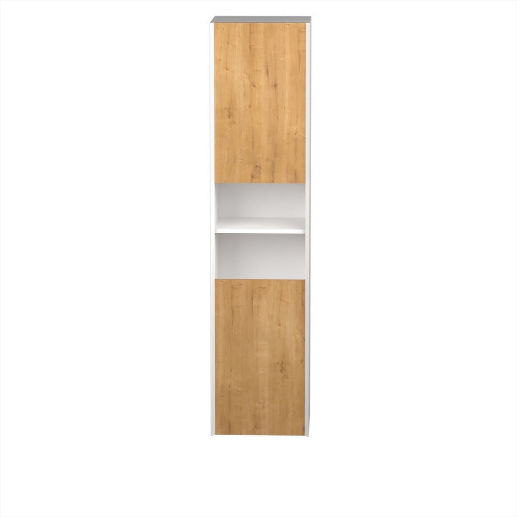 Armoire murale Dakar 16" blanc mat et façades chêne contemporain