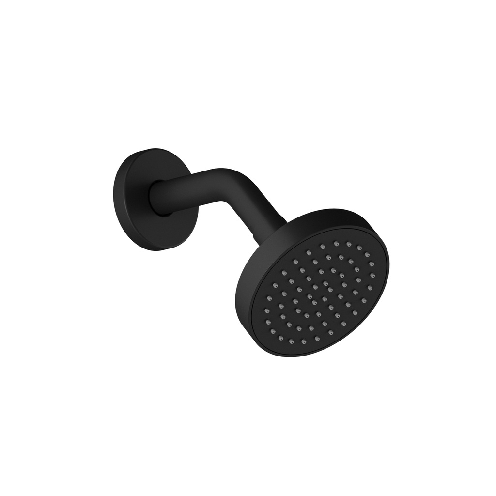 Basico™ Pomme de Douche de 100mm (4'') avec Bras Mural 45⁰ Portée de 186mm (7 5/16'') et Garniture Ronde Noir Mat