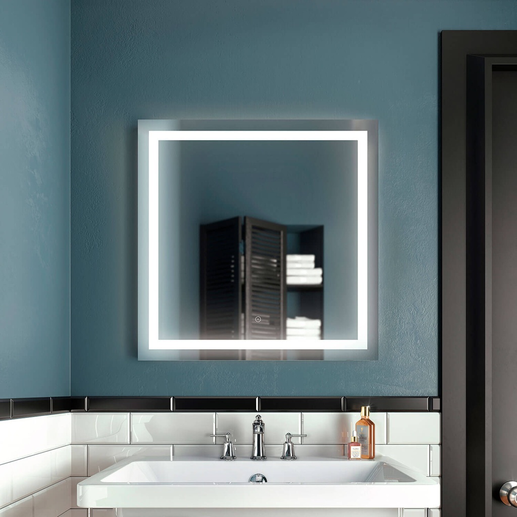 Effect Carré Miroir à Éclairage Del 30 X 30 avec Bande Givrée à L'intérieur et Interrupteur Tactile 2 Tons