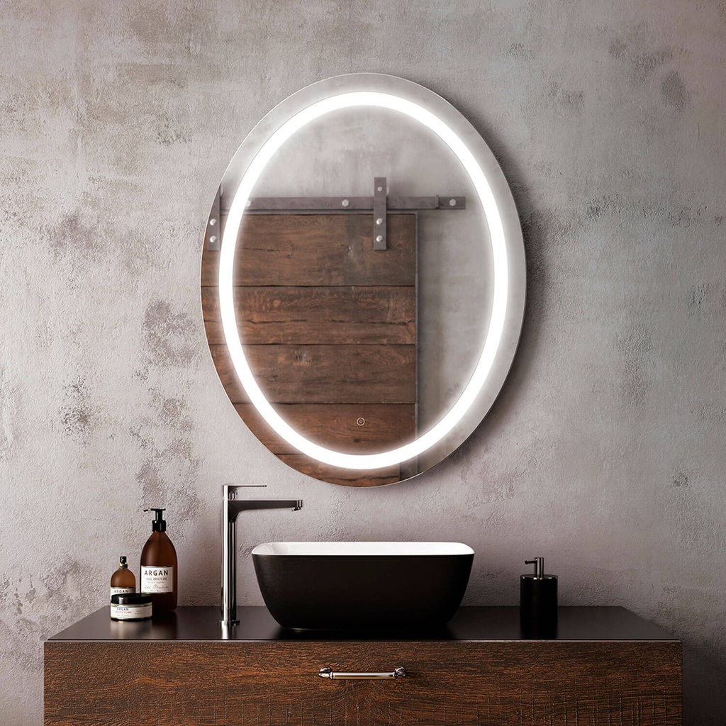 Effect Ovale Miroir à Éclairage Del 30 X 38 avec Bande Givrée à L'intérieur et Interrupteur Tactile 2 Tons