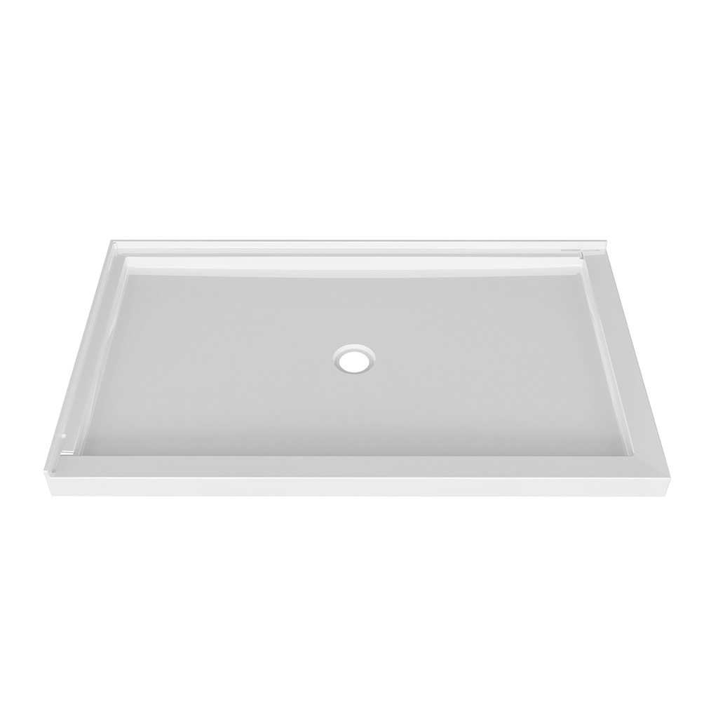 Base de douche rectangle en coin 48'' x 42'' coté gauche anti-fuite, drain central