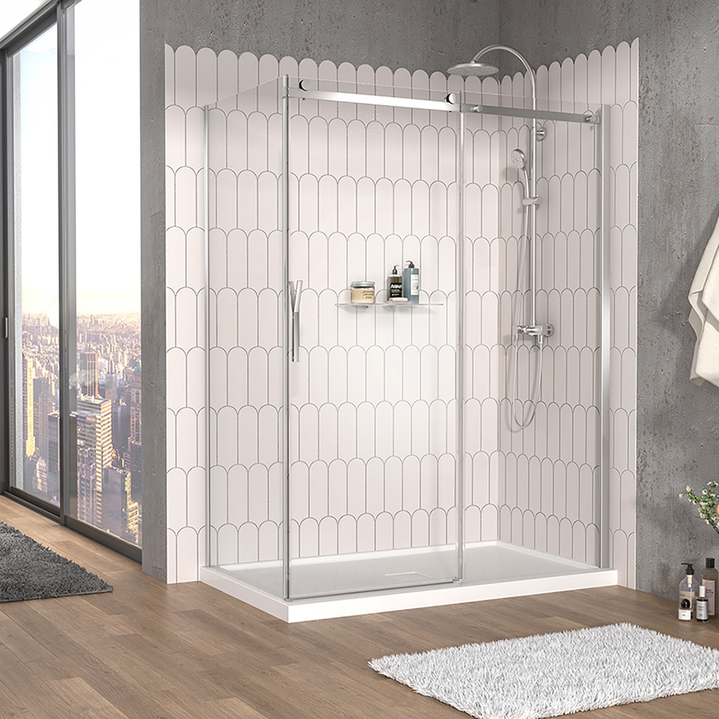 Vaia 60 porte alcove fermeture sur mur chrome clair