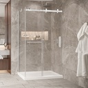 Porte de douche Bellini blanc mat 48x32" en coin avec fermeture sur mur avec barre à serviette