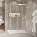 Porte de douche Bellini or brossé 60x36" en coin avec fermeture sur mur avec barre à serviette