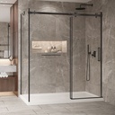 Porte de douche Bellini noir mat 72x42" en coin avec fermeture sur mur avec barre à serviette