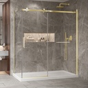 Porte de douche Bellini or brossé 72x32" en coin avec fermeture sur panneau de retour avec barre à serviette