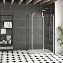 Porte de douche Infinite chrome 48x32" en coin avec fermeture sur panneau de retour