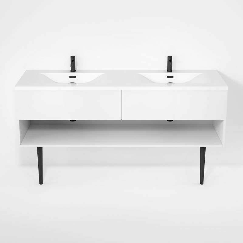 Haus - Meuble lavabo 63" double avec pattes simples - Blanc