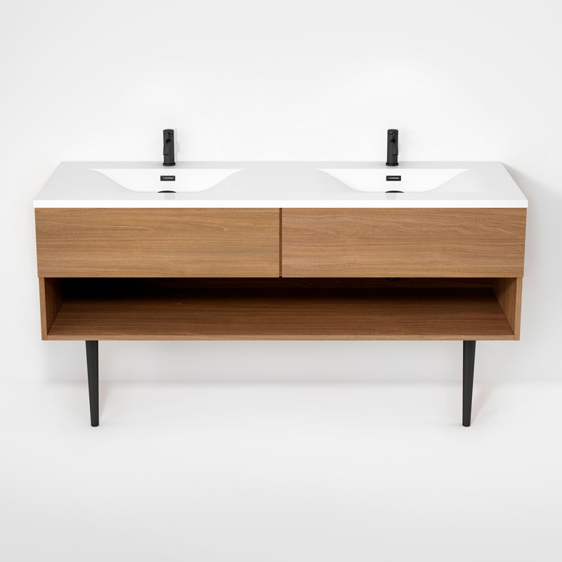 Haus - Meuble lavabo 63" double avec pattes simples - Chêne naturel