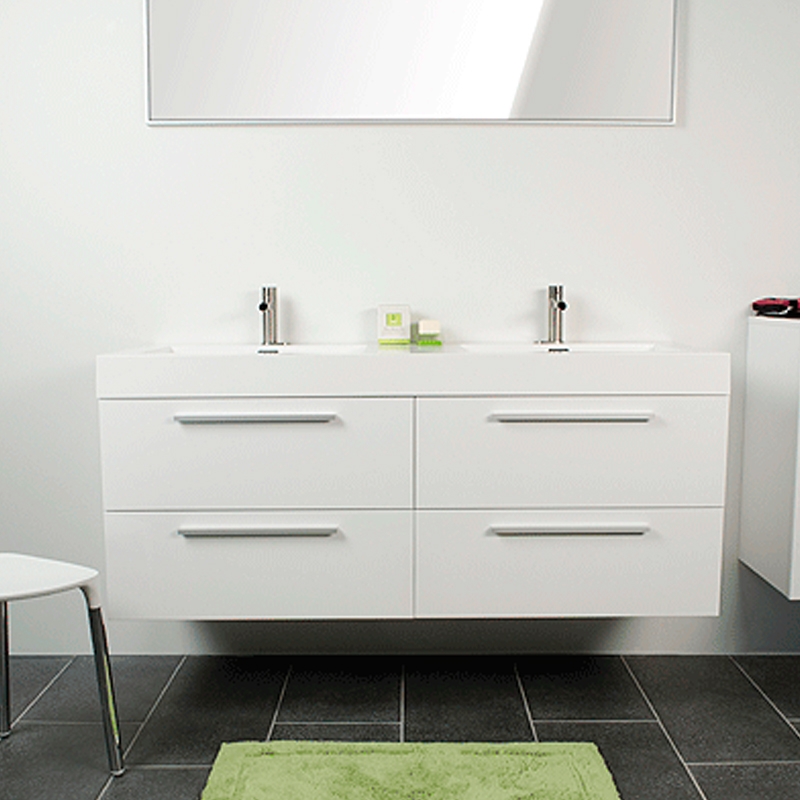 Arto - Meuble lavabo 55" double - blanc laqué