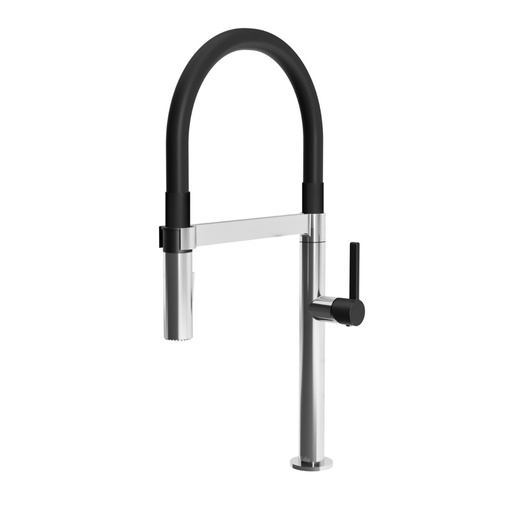 Exki Diver™ Tuyau Pvc Robinet de Cuisine Monocommande Douchette Extensible, 2 Jets Noir/chrome