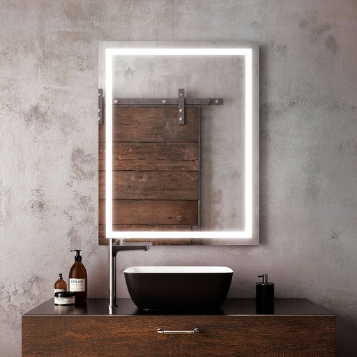 Effect Rectangle Miroir à Éclairage Del 30 X 38 avec Bande Givrée à L'intérieur et Interrupteur Tactile 2 Tons