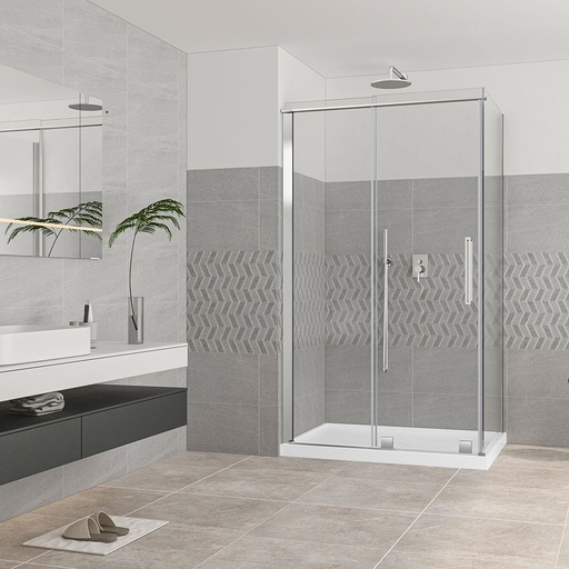 Porte de douche Quadro chrome 48x36" en coin avec fermeture sur panneau de retour