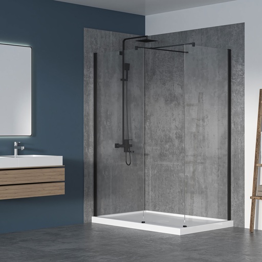 Écran de douche Walk In noir mat 36x36 en coin 